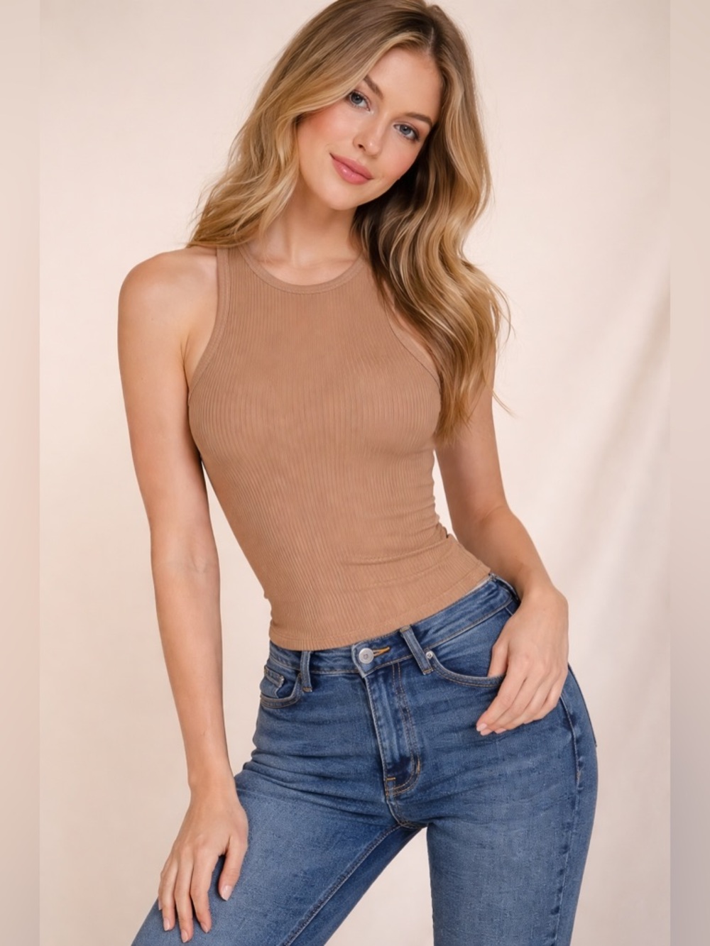 NWT Seamless Ribbed Tank Top - TAN